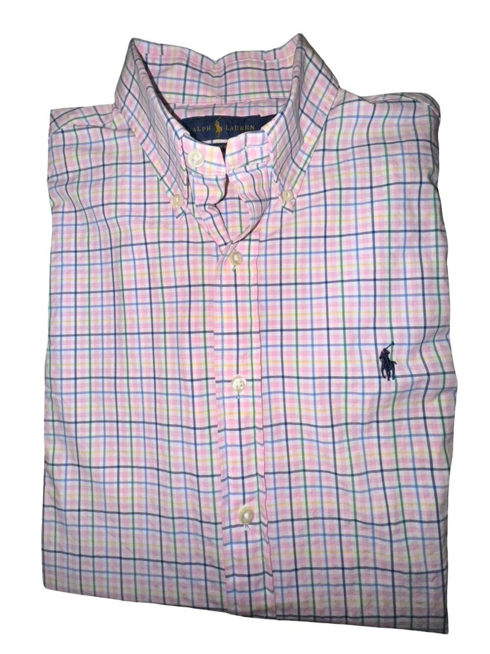 Ralph Lauren Classic Fit Pink & Blue Plaid Long Sleeve Button-Up Shirt Sz M